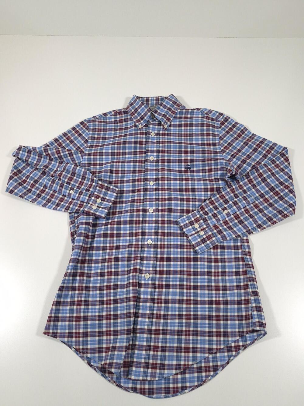 Brooks Brothers Dress Shirt Mens S Blue Plaid Regent Non Iron Supima Cotton